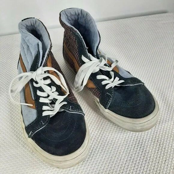 Vans SK8 California Hi Top Skate Shoes Womens 8 Blue Denim Plaid