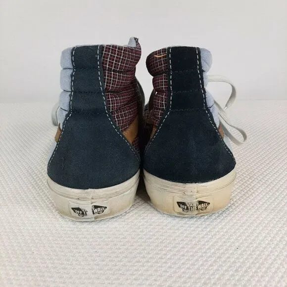 Vans SK8 California Hi Top Skate Shoes Womens 8 Blue Denim Plaid
