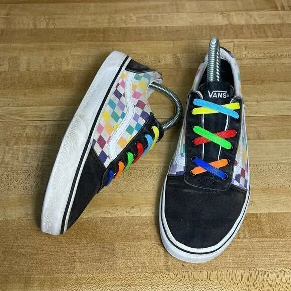 Vans Womens Checkered Rainbow Skate Shoes 5