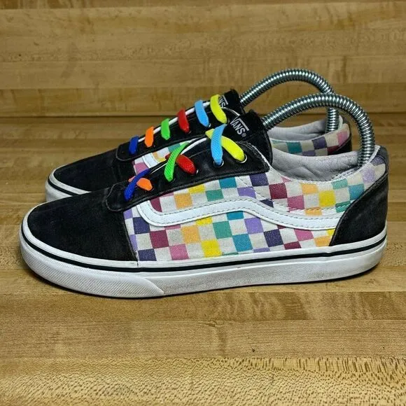 Vans Womens Checkered Rainbow Skate Shoes 5