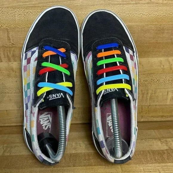 Vans Womens Checkered Rainbow Skate Shoes 5