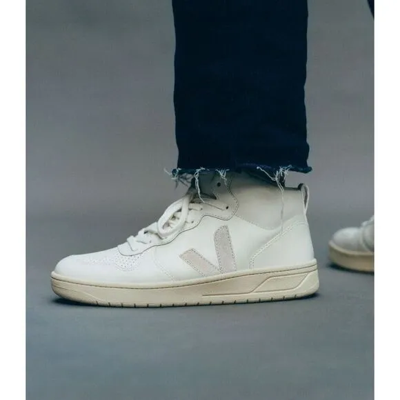 Veja V-15 Mens Size 11.5 Shoes Extra White/Natural High Top Leather Sneakers