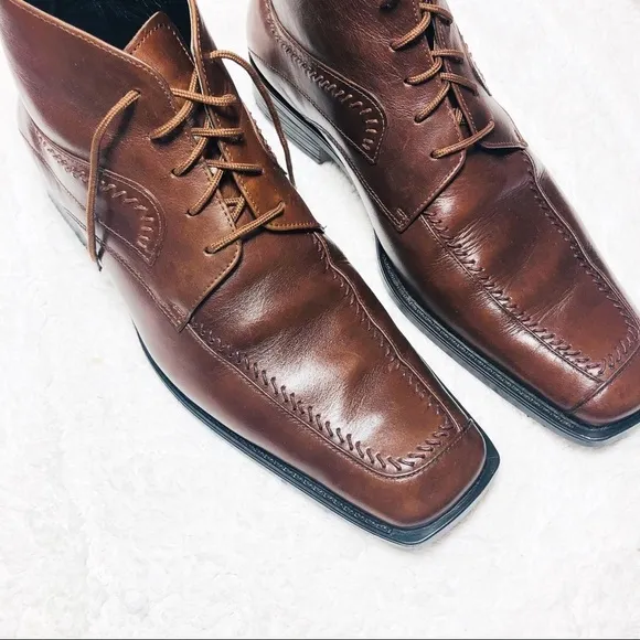 Versace Collection vintage brown square toe leather short boots sz41 US8