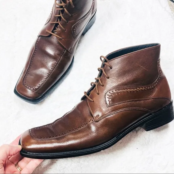 Versace Collection vintage brown square toe leather short boots sz41 US8