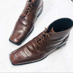 Versace Collection vintage brown square toe leather short boots sz41 US8
