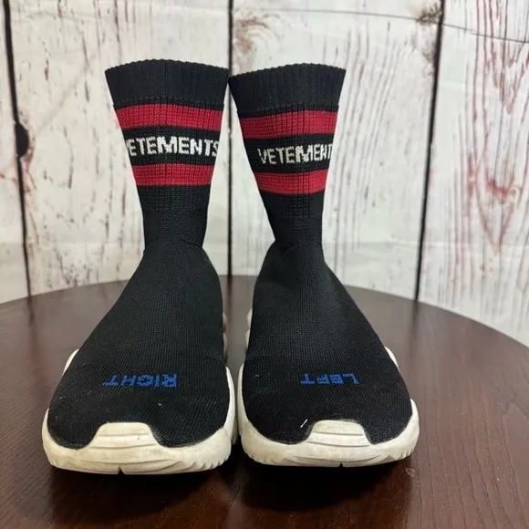 Vetements X Reebok Black Socks Shoes Ankle Length Stretchy Knit Boots 6.5 Womens