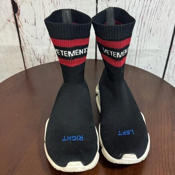 Vetements X Reebok Black Socks Shoes Ankle Length Stretchy Knit Boots 6.5 Womens