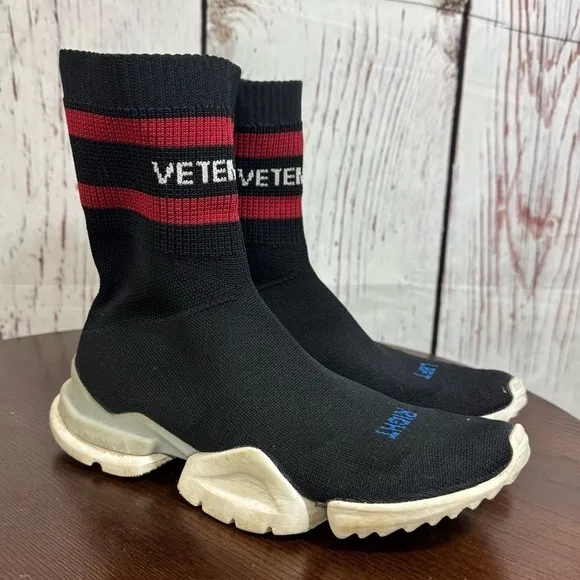 Vetements X Reebok Black Socks Shoes Ankle Length Stretchy Knit Boots 6.5 Womens
