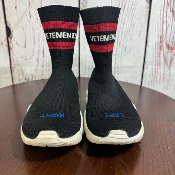 Vetements X Reebok Black Socks Shoes Ankle Length Stretchy Knit Boots 6.5 Womens