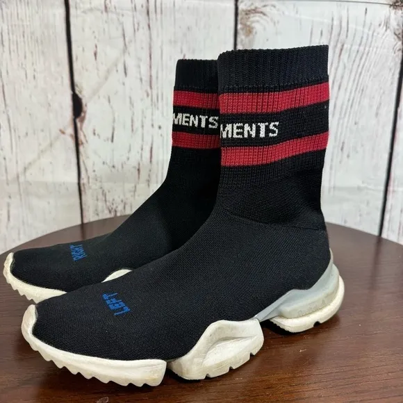 Vetements X Reebok Black Socks Shoes Ankle Length Stretchy Knit Boots 6.5 Womens