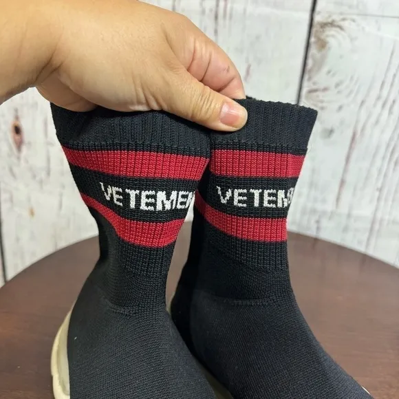 Vetements X Reebok Black Socks Shoes Ankle Length Stretchy Knit Boots 6.5 Womens