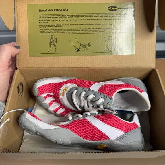 Vibram Fivefingers Shoes Girls 1.5-2 / JR 34 Pink White Lace Up G333 Speed Kids