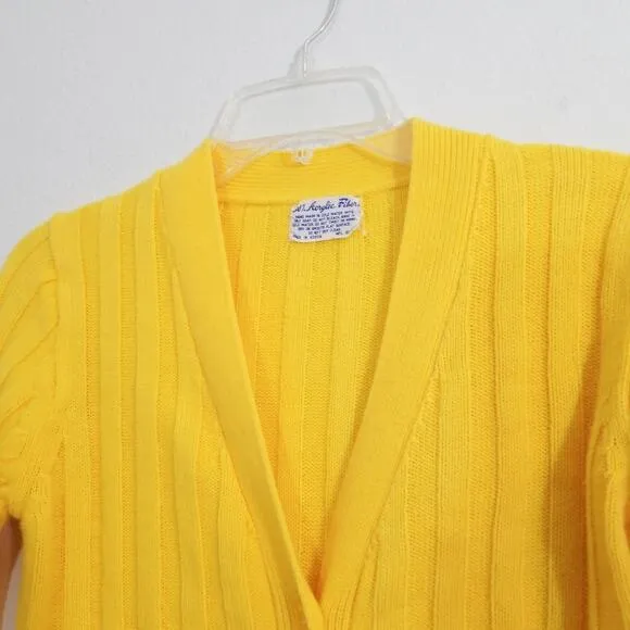 Vintage 50s vibrant yellow ribbed cardigan sweater