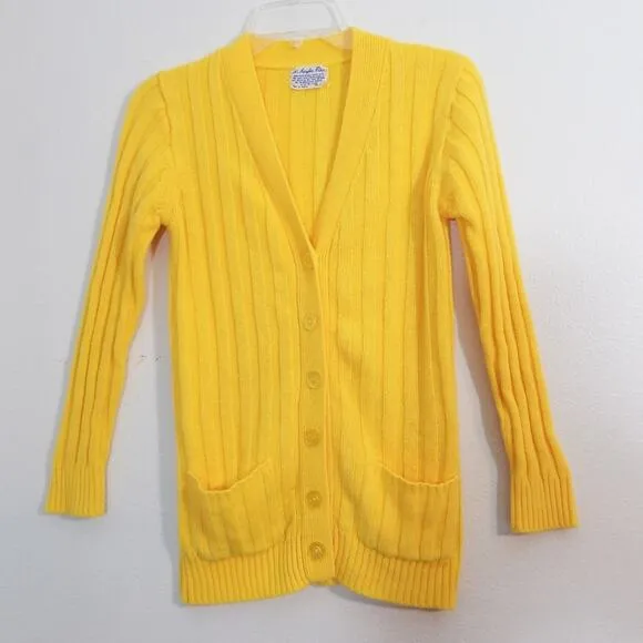 Vintage 50s vibrant yellow ribbed cardigan sweater