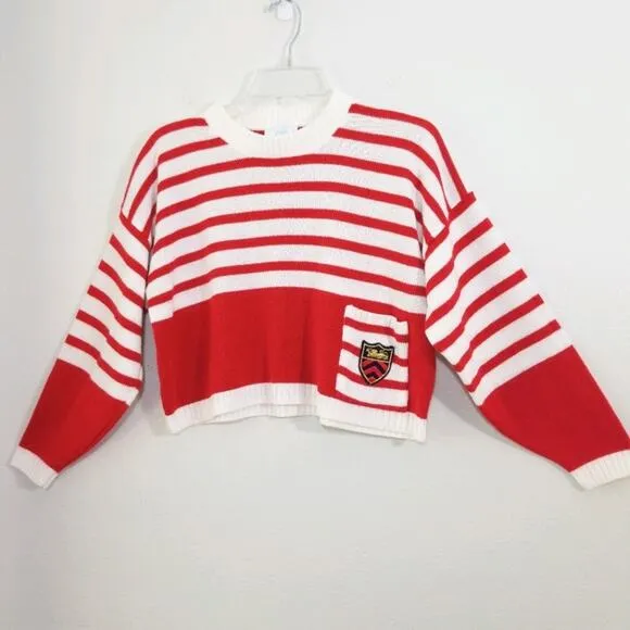 Vintage 80s cropped oversized striped sweater EUC