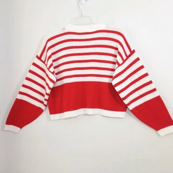 Vintage 80s cropped oversized striped sweater EUC