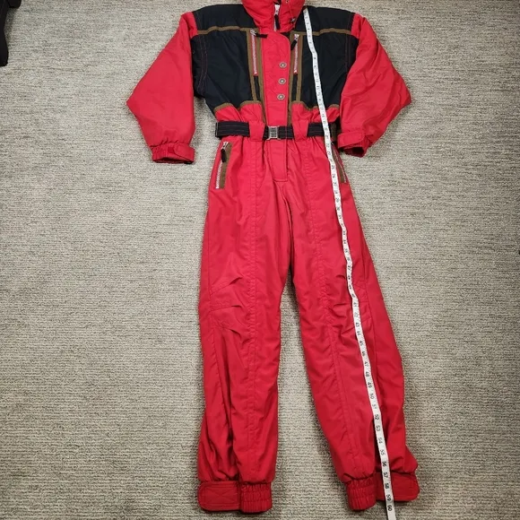 Vintage 80's Obermeyer Womens 8 Ski Snow Suit One Piece Bib Thermolite Pads Belt