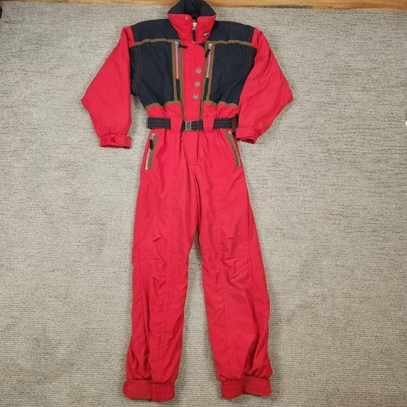 Vintage 80's Obermeyer Womens 8 Ski Snow Suit One Piece Bib Thermolite Pads Belt