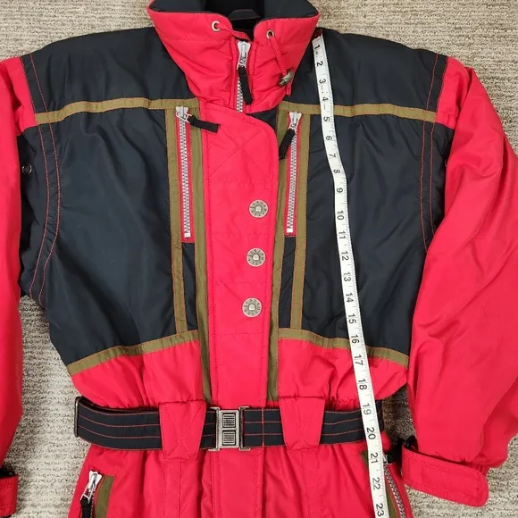 Vintage 80's Obermeyer Womens 8 Ski Snow Suit One Piece Bib Thermolite Pads Belt