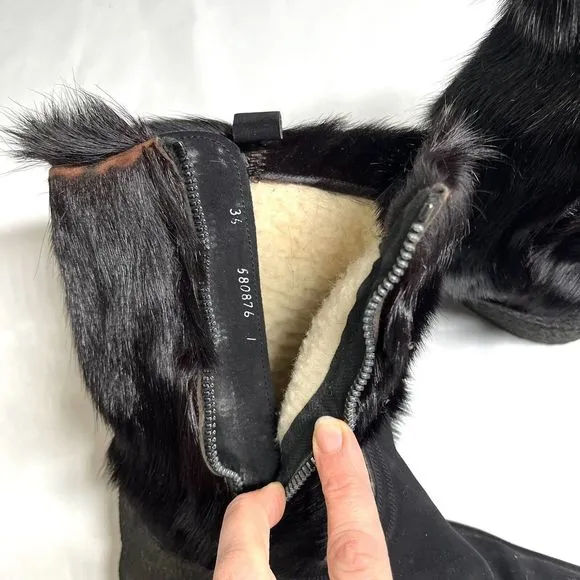 Vintage Bally Polar Fur Boots Womens Sz 5.5 EU 36 Apres Ski 70s Shearling Black
