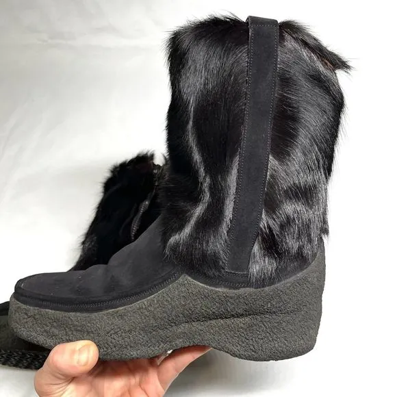 Vintage Bally Polar Fur Boots Womens Sz 5.5 EU 36 Apres Ski 70s Shearling Black