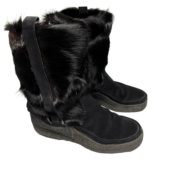 Vintage Bally Polar Fur Boots Womens Sz 5.5 EU 36 Apres Ski 70s Shearling Black
