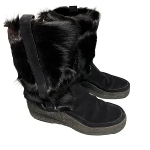 Vintage Bally Polar Fur Boots Womens Sz 5.5 EU 36 Apres Ski 70s Shearling Black