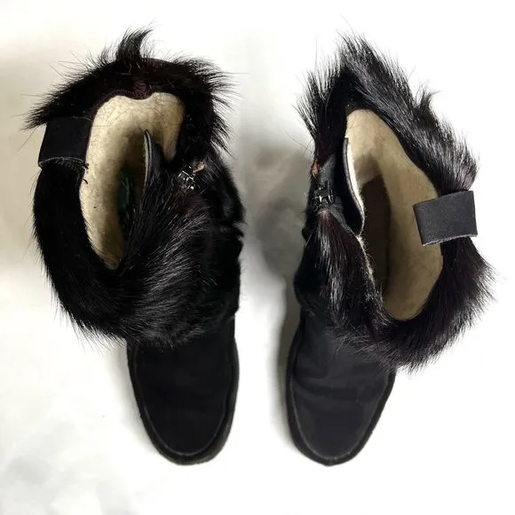 Vintage Bally Polar Fur Boots Womens Sz 5.5 EU 36 Apres Ski 70s Shearling Black
