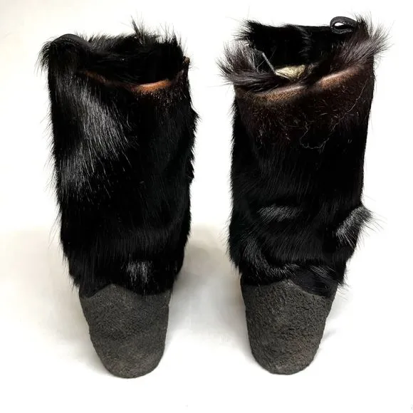Vintage Bally Polar Fur Boots Womens Sz 5.5 EU 36 Apres Ski 70s Shearling Black