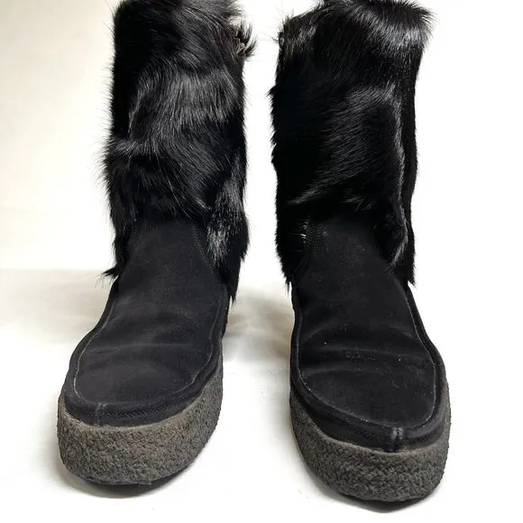 Vintage Bally Polar Fur Boots Womens Sz 5.5 EU 36 Apres Ski 70s Shearling Black