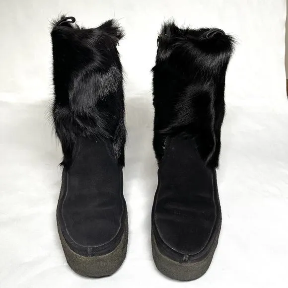 Vintage Bally Polar Fur Boots Womens Sz 5.5 EU 36 Apres Ski 70s Shearling Black