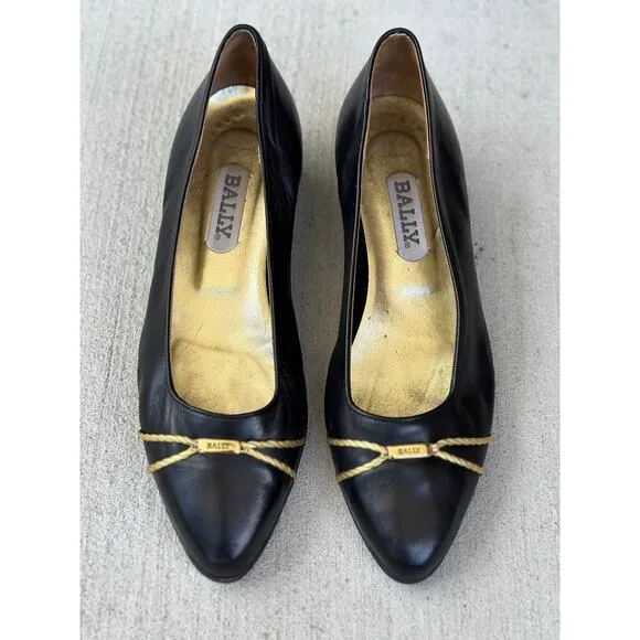 Vintage Bally Women’s 8.5M Black Patent Leather Wedges Cone Heels Ballet Shoes