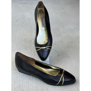 Vintage Bally Women’s 8.5M Black Patent Leather Wedges Cone Heels Ballet Shoes