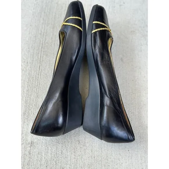Vintage Bally Women’s 8.5M Black Patent Leather Wedges Cone Heels Ballet Shoes