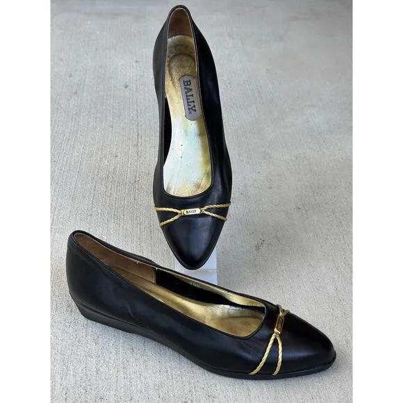 Vintage Bally Women’s 8.5M Black Patent Leather Wedges Cone Heels Ballet Shoes