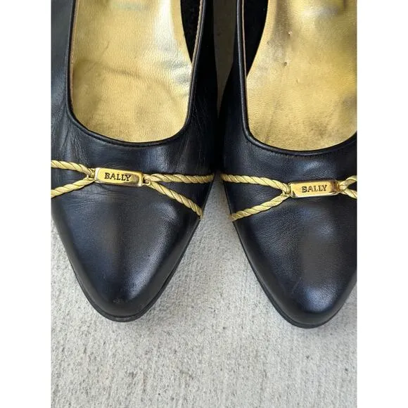 Vintage Bally Women’s 8.5M Black Patent Leather Wedges Cone Heels Ballet Shoes