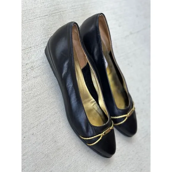 Vintage Bally Women’s 8.5M Black Patent Leather Wedges Cone Heels Ballet Shoes