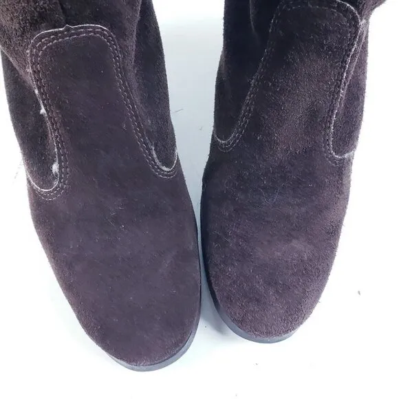 Vintage Brown Suede Sherpa Lined Chunky Heel Tall Boots Womens Size 6