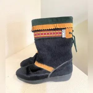 Vintage Garden Sport women Black Short Fur boho ski winter outdoor Boots size 8