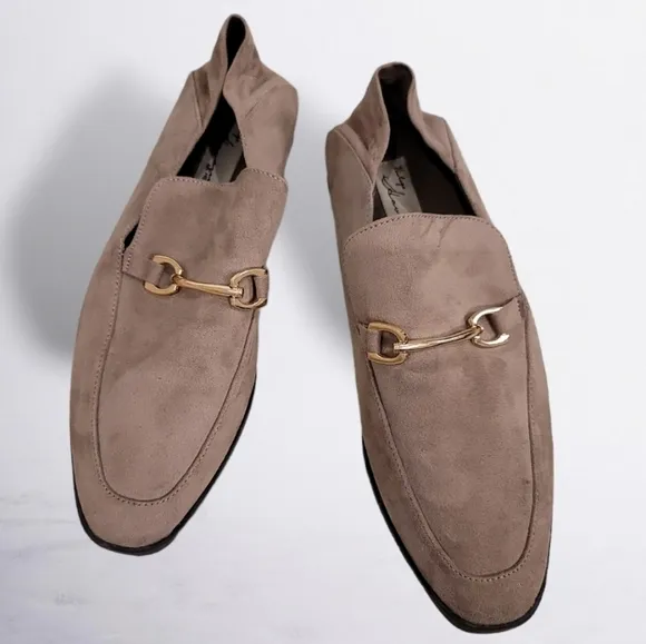 Vintage Havana Taupe Vegan Suede Slip On Shoes With Gold Hardware - Size 8.5