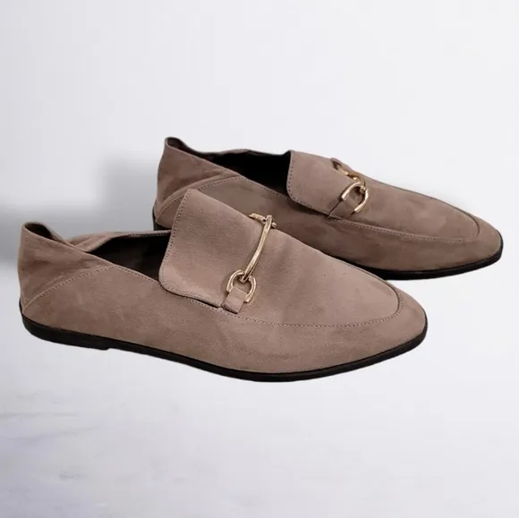 Vintage Havana Taupe Vegan Suede Slip On Shoes With Gold Hardware - Size 8.5