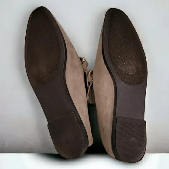 Vintage Havana Taupe Vegan Suede Slip On Shoes With Gold Hardware - Size 8.5