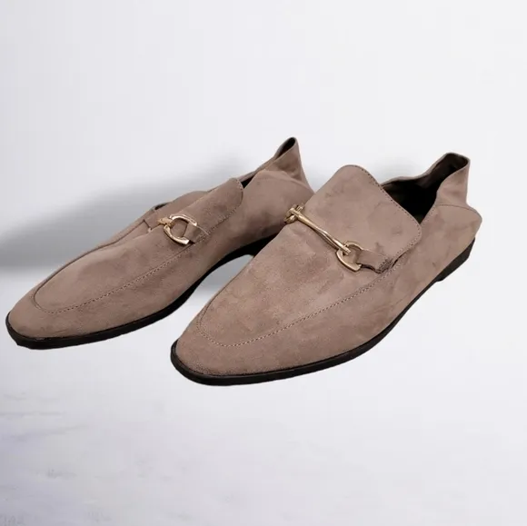 Vintage Havana Taupe Vegan Suede Slip On Shoes With Gold Hardware - Size 8.5