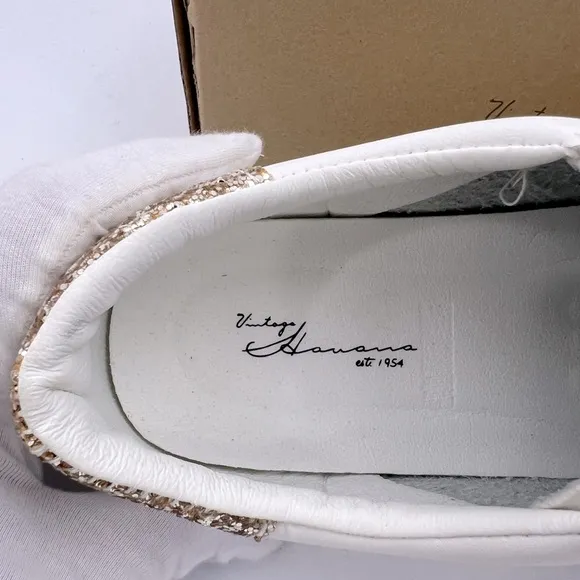 VINTAGE HAVANA, TENNIS SHOES, “WHITE” WITH CAMOUFLAGE &amp; GLITTERING DESIGN, 11.5