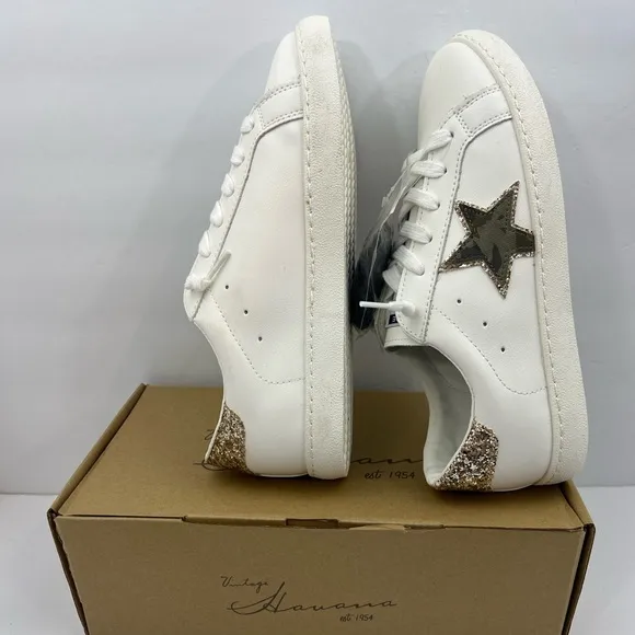 VINTAGE HAVANA, TENNIS SHOES, “WHITE” WITH CAMOUFLAGE &amp; GLITTERING DESIGN, 11.5