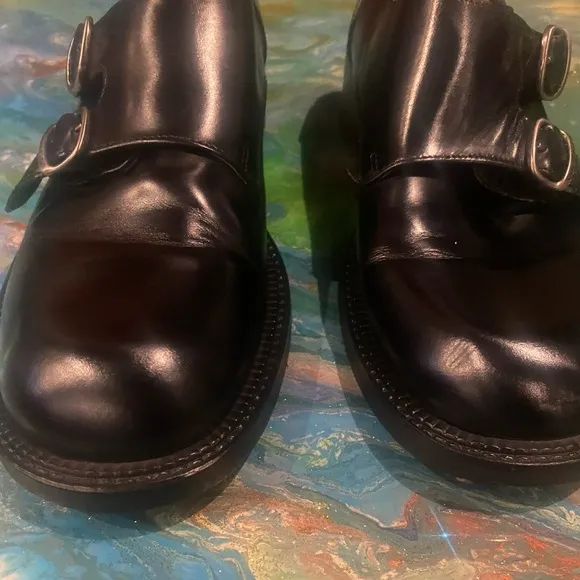 Vintage Kenneth Cole bottle up double buckle round toe Black Men's Shoes SIZE 12