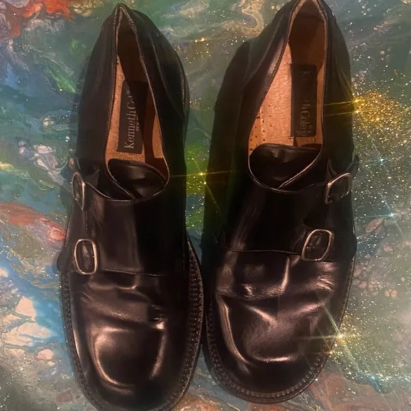 Vintage Kenneth Cole bottle up double buckle round toe Black Men's Shoes SIZE 12