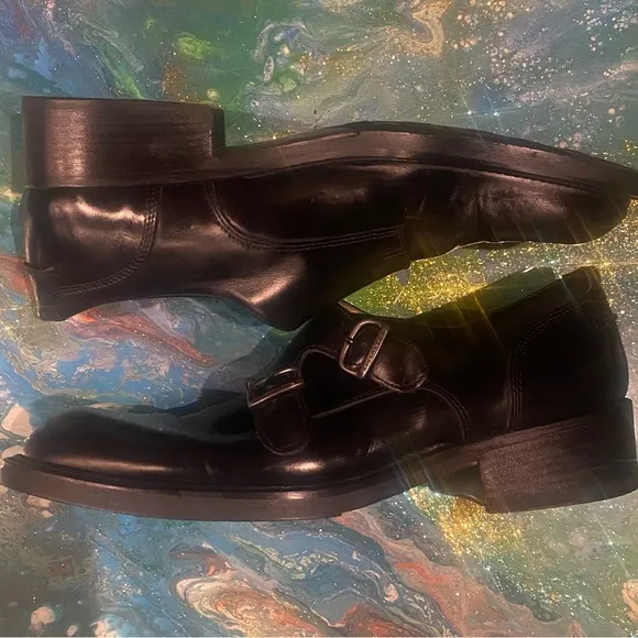 Vintage Kenneth Cole bottle up double buckle round toe Black Men's Shoes SIZE 12