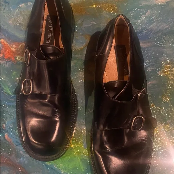 Vintage Kenneth Cole bottle up double buckle round toe Black Men's Shoes SIZE 12