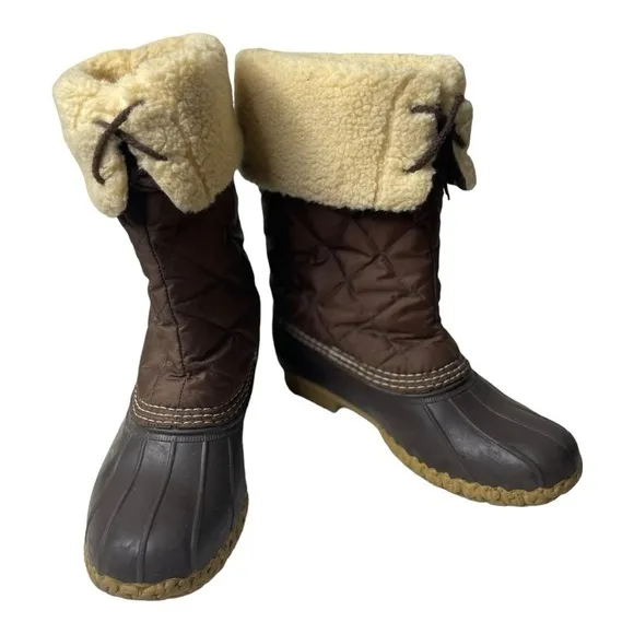 Vintage L.L. Bean Women’s Shearling Wool Lined Brown Winter Duck Boots